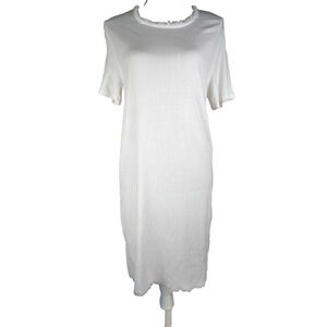 Raquel Allegra White Fringe Trim Classic Shift Dress Size Medium M 6 Short Sleev